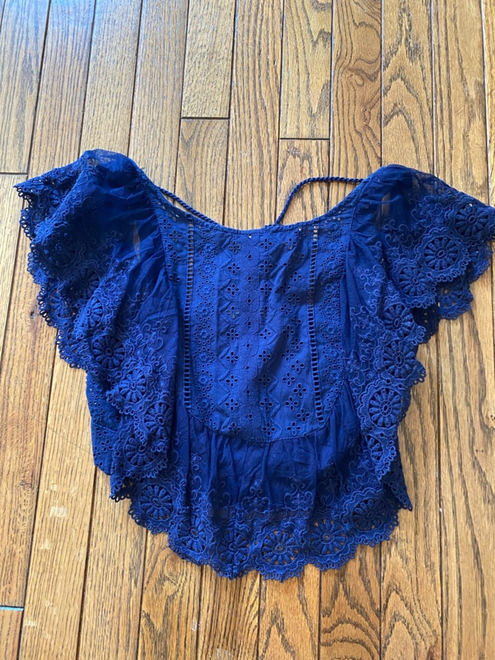 Altar'd State Royal Blue Lace Eyelet Flutter Top